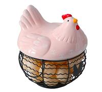 Generic Storage Basket Iron Ceramic Hen Ornament Egg Fruit Container with Handle Kitchen Supplies Simple Style Home Decor Fine Workmanship for Kitchen Dining Room Material Lid Cer (pink)