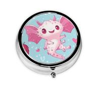Generic Strawberry Axolotl Print Round Pill Box-3 Compartment Small Pill Case for Purse & Pocket Mini Metal Pill Holder Travel Pill Container