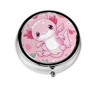 Generic Strawberry Axolotl Print Round Pill Box-3 Compartment Small Pill Case for Purse & Pocket Mini Metal Pill Holder Travel Pill Container