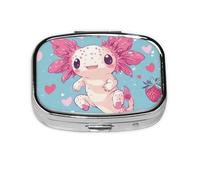 Generic Strawberry Axolotl Print Square Pill Box-2 Compartment for Purse & Pocket Mini Metal Pill Holder Travel Pill Container