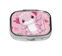 Generic Strawberry Axolotl Print Square Pill Box-2 Compartment for Purse & Pocket Mini Metal Pill Holder Travel Pill Container