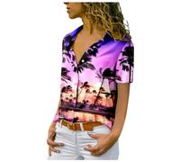 Generic Stylish Front Women's Printed Hawaiian Coconut Scenic Printed Shirt Summer Fashion Beach Shirt Tee Loose Casual Top Summer Sexy Casual Shirts Basic Comfy Oversized Classic Blouse