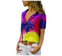 Generic Stylish Front Women's Printed Hawaiian Coconut Scenic Printed Shirt Summer Fashion Beach Shirt Tee Loose Casual Top Summer Plus Size Formal Shirts Lightweight Holiday Super Soft