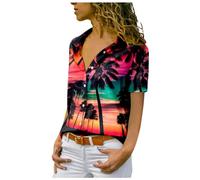 Generic Stylish Front Women's Printed Hawaiian Coconut Scenic Printed Shirt Summer Fashion Beach Shirt Tee Loose Casual Top Fashion Basic Fit Shirts Oversized Super Soft Classic Basic Sexy