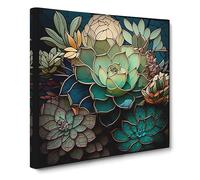 Generic Succulent Stained Glass Effect | Canvas Wall Art Print | Framed Ready to Hang Picture | Modern Art for Living Room Bedroom Kitchen Home | 14x14 Inch
