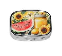 Generic Summer Lemon Melon Print Square Pill Box-2 Compartment Small Pill Case for Purse & Pocket Mini Metal Pill Holder Travel Pill Container
