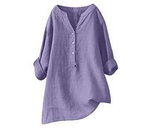 Generic Summer Tops for Women UK Clearance Casual Button Down Cotton Linen Shirts V Neck Roll Up Long Sleeve Blouses Loose Fit Dressy Blouses Oversized Tees Office Work Blouses Tops