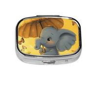 Generic Sunflower Elephant Print Square Pill Box-2 Compartment for Purse & Pocket Mini Metal Pill Holder Travel Pill Container
