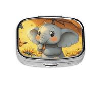 Generic Sunflower Elephant Print Square Pill Box-2 Compartment for Purse & Pocket Mini Metal Pill Holder Travel Pill Container