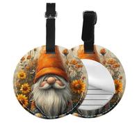 Generic Sunflower Gnome Print Round Pu Leather Luggage Tags, Name Id Labels with Privacy Cover for Women and Men Suitcases Travel Bags Luggage Bags
