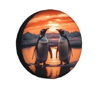 Generic Sunset Penguin Spare Tire Cover, Weatherproof UV Resistant Universal Wheel Protector for SUV RV Truck Trailer Camper, Sea Ocean Wheel Tire Cover 15 Inch