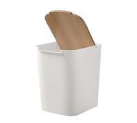 Generic Swing Wooden Lid Bin | Trash Can | 10.32L Capacity | White | Modern Bathroom Trash Can with Wooden Swing Lid