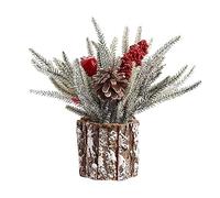 Generic Tabletop Snowy Christmas Tree | 11.81" Mini Pine Tree with Lights, Berry Clusters, and Star Topper | Small Xmas Decorations