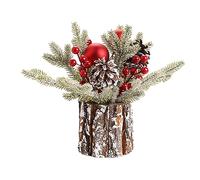 Generic Tabletop Snowy Christmas Tree | 11.81" Mini Pine Tree with Lights, Berry Clusters, and Star Topper | 35*30cm/13.78*11.81in