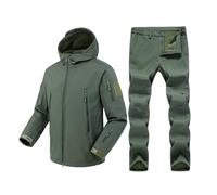 Generic Tactical Two-Piece Set for Men Softshell Windproof and Waterproof Hooded Jacket and Thermal Thick Fleece-Lined Pants Survival Clothing for Wilderness, Green, M