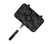 Generic Taiyaki Frypan 4 Grids Non Stick Double Sided Waffle Pan for Kitchen, Ergonomic Design for Anti Scalding Handle, Aluminium Alloy Material