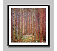 Generic Tannenwald 1 by Gustav Klimt - Framed and Mounted - 36x36inch (90x90cm) - Black Frame