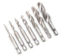 Generic Tap Set, 7Pcs Tap Set 1/4 Hex Shank Drilling and Tapping Integrated Compound Thread and Die Spiral Notch Kit