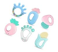 Generic Teething Chew Toy with Rattle for 0-1 Years, Safe, Boilable Plastic Baby Novel Design Promotes Gum Development, Exercise and Fun (6Pcs with Storage Bag)