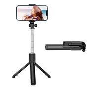 Generic Telescopic Folding Live Video Tripod Selfie Stick with Remote Control for Family Travel Portable Stainless Steel Selfie Rod for Vertical and Horizontal Photos (Black)