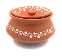 Generic Terracotta Clay Serving Pot with Lid, 16.5 cm x 8.9 cm, 250 ml Capacity, Traditional Design (pattened)