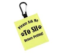 Generic Therapy Dog Hang Tag (To Sit-D) - Please Ask to Pet Alert Tag, 1 Yellow Patch, Nylon, 7.8 cm x 8.8 cm