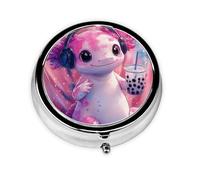 Generic Tie Dye Axolotl Print Round Pill Box-3 Compartment Small Pill Case for Purse & Pocket Mini Metal Pill Holder Travel Pill Container