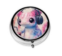Generic Tie Dye Axolotl Print Round Pill Box-3 Compartment Small Pill Case for Purse & Pocket Mini Metal Pill Holder Travel Pill Container
