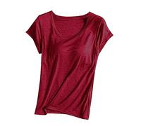 Generic Top with Built in Bra for Women Short Sleeve Soft Cotton T Shirts Ladies Loose Fit Round Neck Loungewear Tops Summer Supersoft Comfy T-Shirts for Homewear Sleepwear