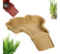 Generic Tortoise Bath Dish, Plastic Reptile Pool with Anti-Slip Ramp, Basking Platform & Drain, Feeding Box & Food Water Bowl for Tortoises, Chameleons, Scorpions, Geckos (Khaki)