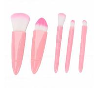 Generic Travel Size Makeup Brushes Set Portable with Mirror for On-the-Go Beauty Essentials 5 Pcs Synthetic Hair Kit (Pink)