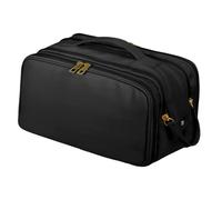 Generic Travel Toiletry Bag Makeup Organizer Double Zipper Cosmetic Case PU Leather Large Capacity Brush Holder Handheld Portable Storage Suitable for Women T, Black