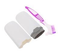Generic Travel Toothbrush Case with Double-Sided Denture Cleaning Brush and White Storage Holder, Portable Tooth Brush Holder for Travel and Home Oral Care, 2pcs Set