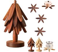 Generic Tree Shape Trivet Set, Walnut Wood, 3PCS, Dark Brown, Christmas Tree Shaped, Foldable Trivets for Hot Dishes/Pot/Bowl/Teapot/Hot Pot