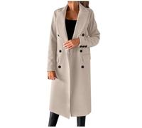 Generic Trench Coat Women Black Long Wool Coat Classic Lapel Transition Jacket Knee-Length Women Slim Fit Warm Coat Winter Jacket Transition Coat Elegant Jacket with Button, Beige2, XL