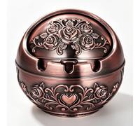 Generic Trendy Metal Ashtray with Lid, Portable Copper Round Ash Tray for Outdoor, Home and Car, Unique Anti-spill Design Suitable for Living Room