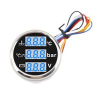 Generic Triple Set, Ip67 Boat to the Test of the Boat Tempered with Water Tempted Voltmeter Oil for Yachts Motorcycles (Black Dial Silver Cover)