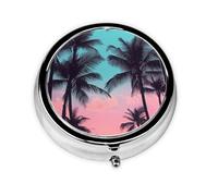 Generic Tropical Plants Print Round Pill Box-3 Compartment Small Pill Case for Purse & Pocket Mini Metal Pill Holder Travel Pill Container