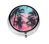 Generic Tropical Plants Print Round Pill Box-3 Compartment Small Pill Case for Purse & Pocket Mini Metal Pill Holder Travel Pill Container
