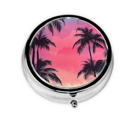 Generic Tropical Plants Print Round Pill Box-3 Compartment Small Pill Case for Purse & Pocket Mini Metal Pill Holder Travel Pill Container