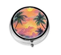 Generic Tropical Plants Print Round Pill Box-3 Compartment Small Pill Case for Purse & Pocket Mini Metal Pill Holder Travel Pill Container