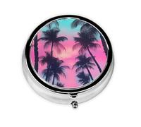 Generic Tropical Plants Print Round Pill Box-3 Compartment Small Pill Case for Purse & Pocket Mini Metal Pill Holder Travel Pill Container