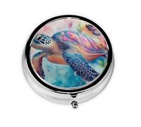 Generic Turtle Butterfly Flower Print Round Pill Box-3 Compartment Small Pill Case for Purse & Pocket Mini Metal Pill Holder Travel Pill Container