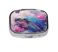 Generic Turtle Butterfly Flower Print Square Pill Box-2 Compartment Small Pill Case for Purse & Pocket Mini Metal Pill Holder Travel Pill Container