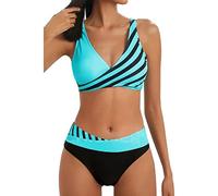 Generic Two Piece Swimsuits Top for Older Women Ladies UK Bikini Sets Tummy Control High Waisted Bottoms Push Up Swimwear Cross Front Bathing Suits Beachwear Women's Bikini Tops A41 Green L