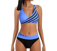 Generic Two Piece Swimsuits Top for Older Women Ladies UK Bikini Sets Tummy Control High Waisted Bottoms Push Up Swimwear Cross Front Bathing Suits Beachwear Bikini Sets A40 Blue M
