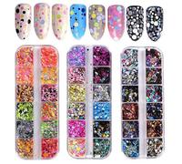 Generic Ultra-Thin Nail Sequins Mixed Sizes 36 Colors Nail Art Flakes Glitter Paillette 3 Boxes Decoration Accessories for Women DIY Manicure Random Color