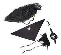 Generic Unique Pirate Style Black Wig Headscarf Fake Beard Moustache Set for Halloween Make-up Event, Graduation Party Props