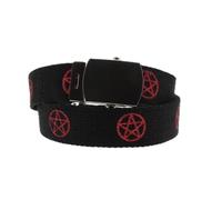 Generic Unisex Black and Red Pentagram Pattern Novelty Fancy Dress Canvas Belt With Shiny Silver Buckle Adjustable One Size