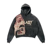 Generic Unisex Gothic Punk Skull Print Denim Hoodie, Loose Fit, Long Sleeve, Zipper, Cotton, Winter, Size M, Black